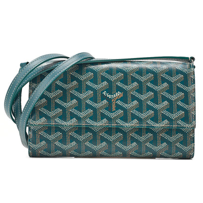 GOYARD Valenne Pouch Wallet Shoulder Bag PVC x Leather Green (Silver-Tone Hardware, Pre-Owned