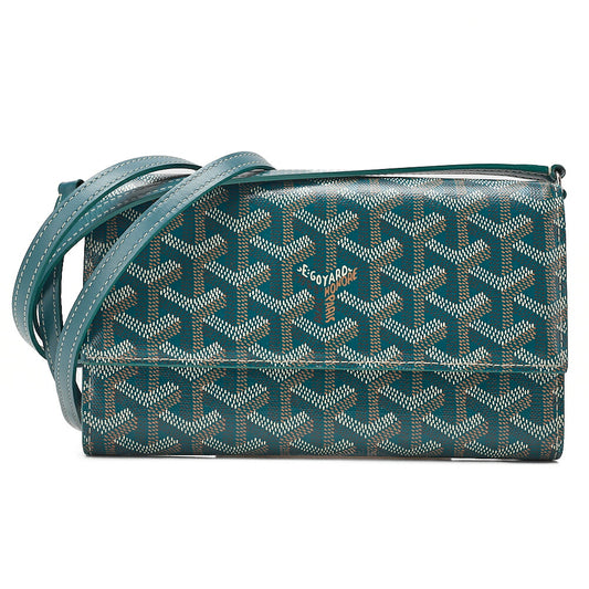 GOYARD Valenne Pouch Wallet Shoulder Bag PVC x Leather Green (Silver-Tone Hardware, Pre-Owned
