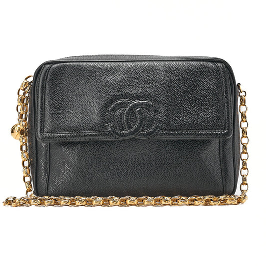 CHANEL Chanel Matelasse Coco Mark with Ball Charm Bijou Chain Shoulder Caviar Skin Black Gold-Tone Hardware, Pre-Owned