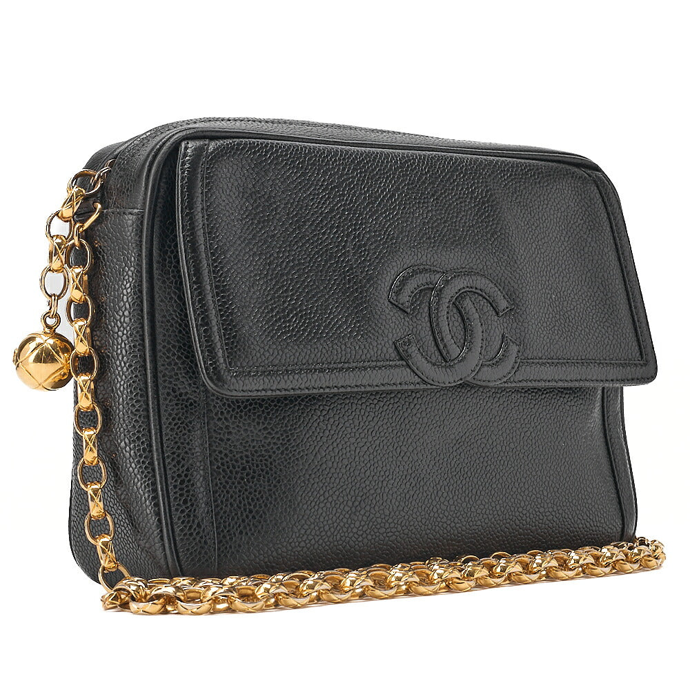 CHANEL Chanel Matelasse Coco Mark with Ball Charm Bijou Chain Shoulder Caviar Skin Black Gold-Tone Hardware, Pre-Owned