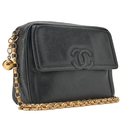 CHANEL Chanel Matelasse Coco Mark with Ball Charm Bijou Chain Shoulder Caviar Skin Black Gold-Tone Hardware, Pre-Owned