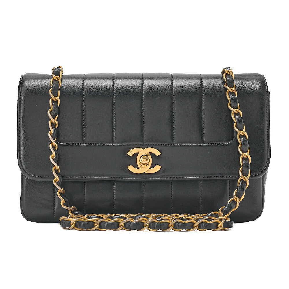 CHANEL Chain Shoulder Bag Mademoiselle Lambskin Turn Lock Black Gold-Tone Hardware, Pre-Owned