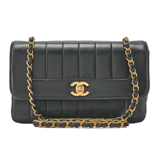 CHANEL Chain Shoulder Bag Mademoiselle Lambskin Turn Lock Black Gold-Tone Hardware, Pre-Owned