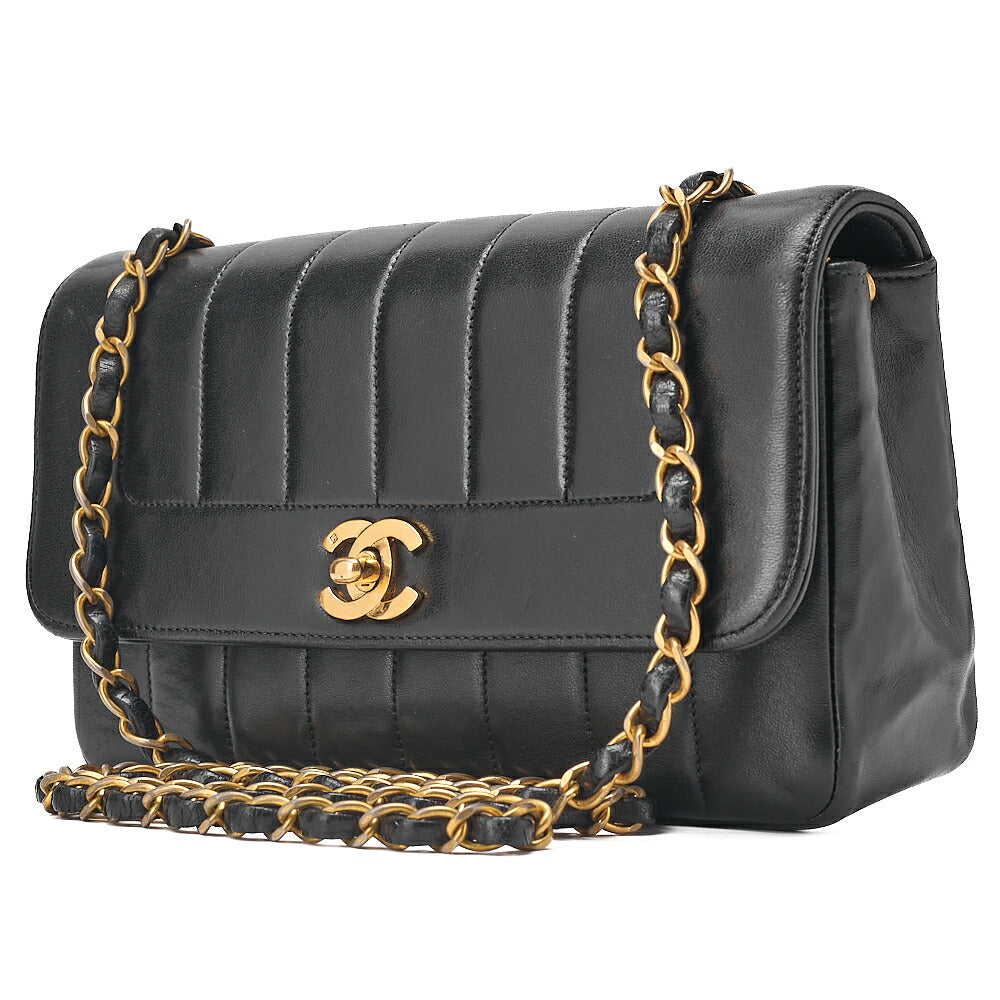 CHANEL Chain Shoulder Bag Mademoiselle Lambskin Turn Lock Black Gold-Tone Hardware, Pre-Owned