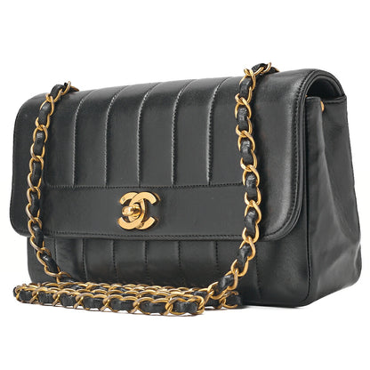 CHANEL Chain Shoulder Bag Mademoiselle Lambskin Turn Lock Black Gold-Tone Hardware, Pre-Owned