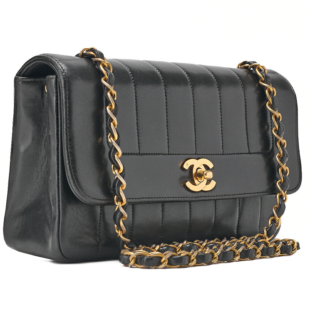 CHANEL Chain Shoulder Bag Mademoiselle Lambskin Turn Lock Black Gold-Tone Hardware, Pre-Owned