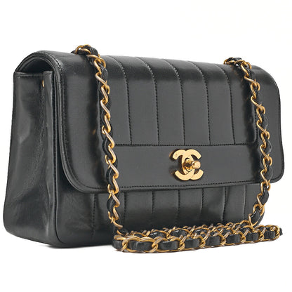 CHANEL Chain Shoulder Bag Mademoiselle Lambskin Turn Lock Black Gold-Tone Hardware, Pre-Owned
