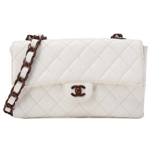 CHANEL Wood Chain Shoulder Bag Caviar Skin Wood Pattern Single White Gold-Tone Hardware, Pre-Owned