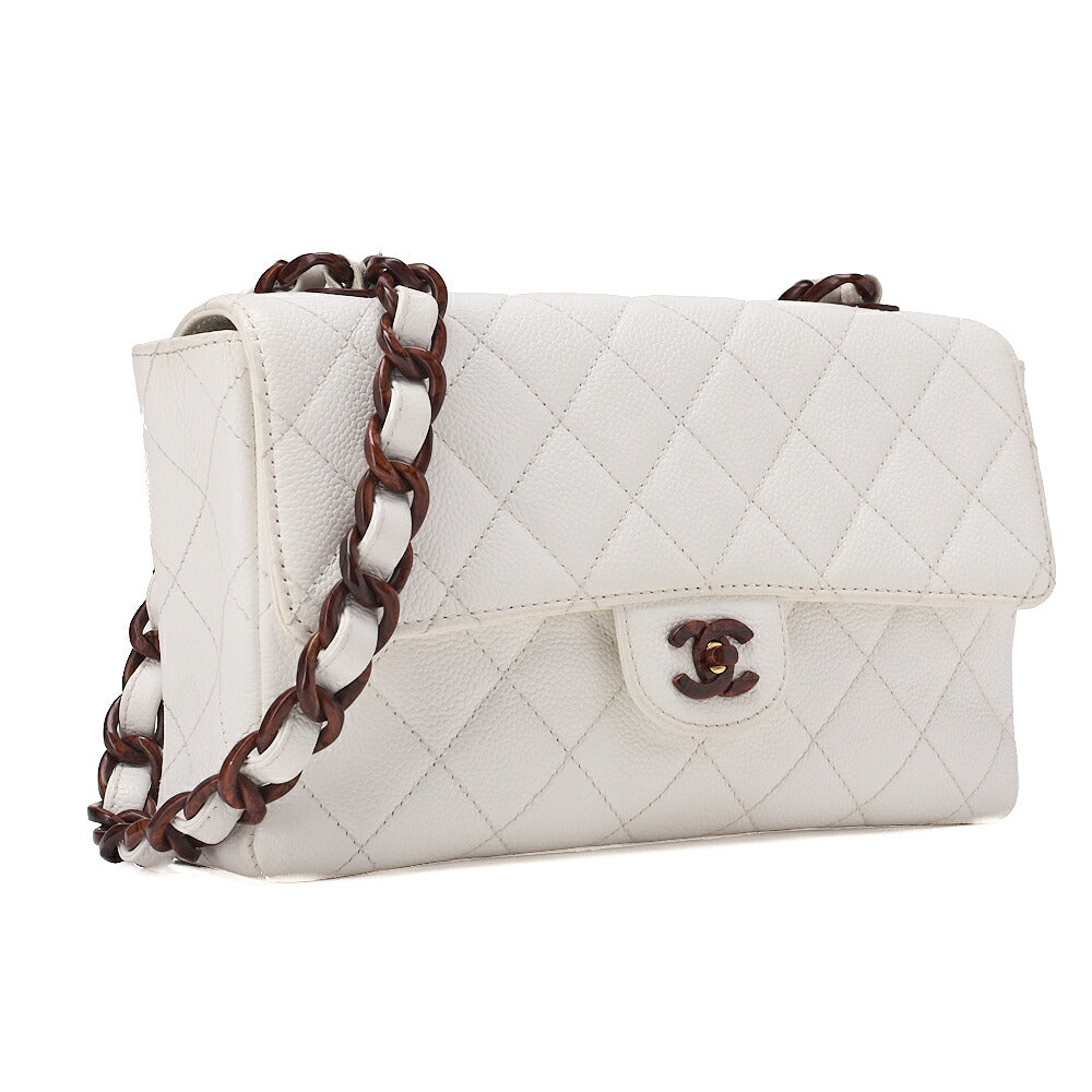 CHANEL Wood Chain Shoulder Bag Caviar Skin Wood Pattern Single White Gold-Tone Hardware, Pre-Owned