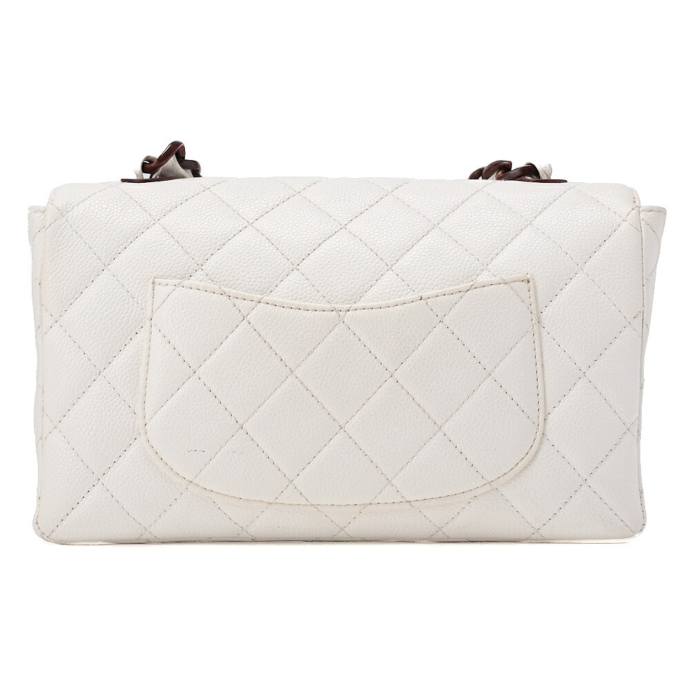 CHANEL Wood Chain Shoulder Bag Caviar Skin Wood Pattern Single White Gold-Tone Hardware, Pre-Owned