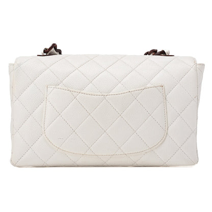 CHANEL Wood Chain Shoulder Bag Caviar Skin Wood Pattern Single White Gold-Tone Hardware, Pre-Owned