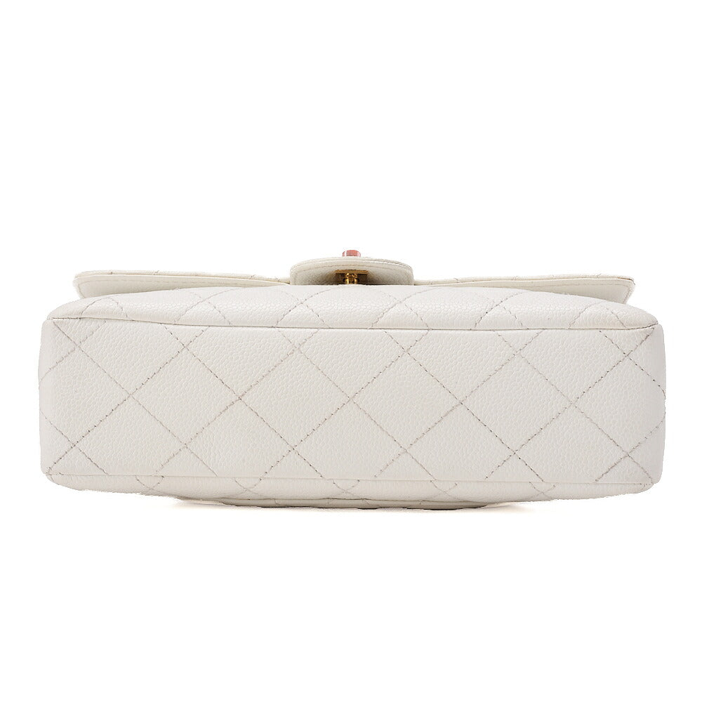 CHANEL Wood Chain Shoulder Bag Caviar Skin Wood Pattern Single White Gold-Tone Hardware, Pre-Owned