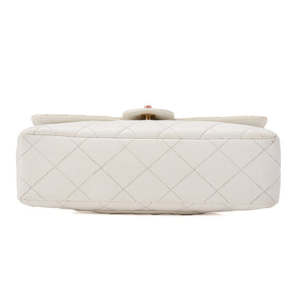 CHANEL Wood Chain Shoulder Bag Caviar Skin Wood Pattern Single White Gold-Tone Hardware, Pre-Owned