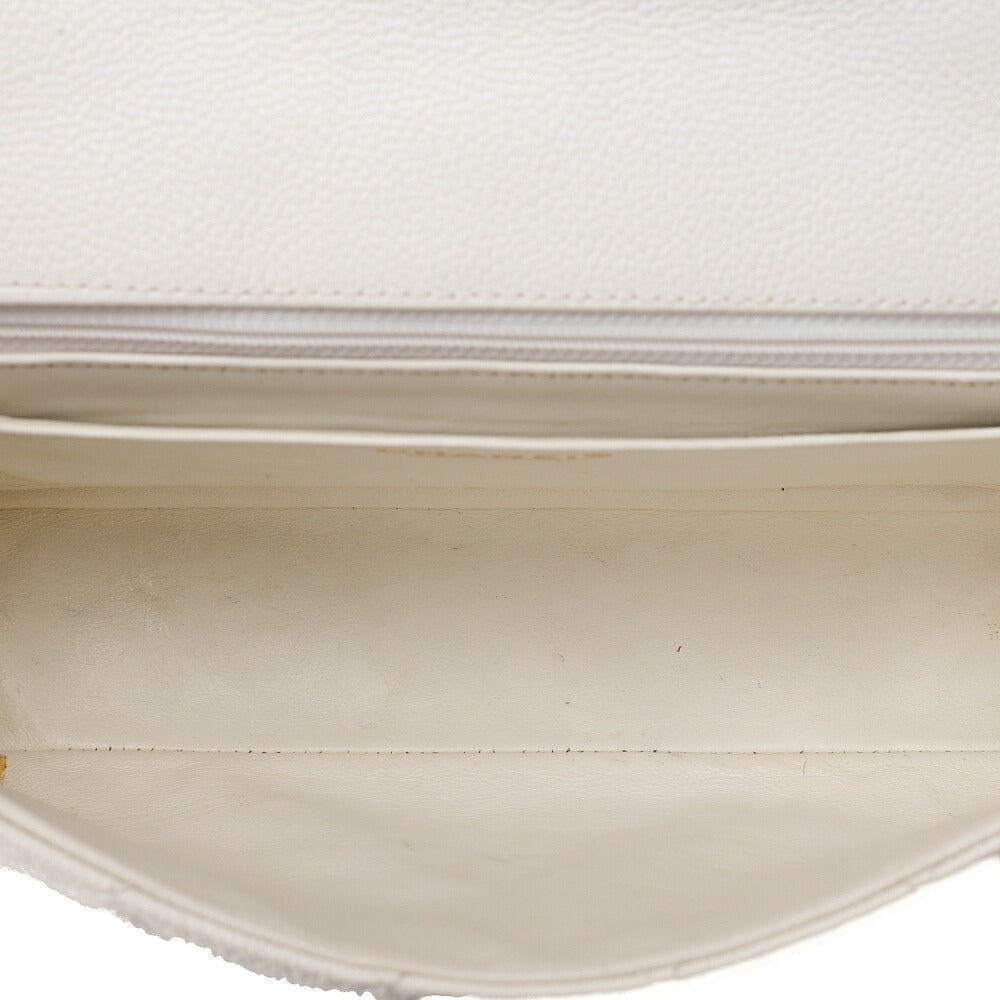 CHANEL Wood Chain Shoulder Bag Caviar Skin Wood Pattern Single White Gold-Tone Hardware, Pre-Owned