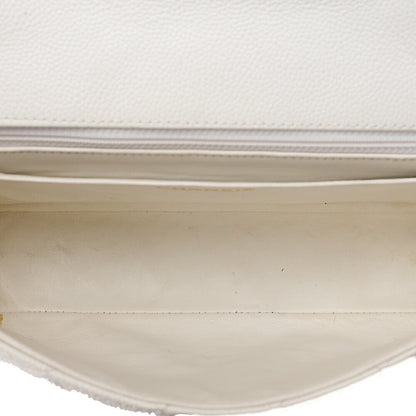 CHANEL Wood Chain Shoulder Bag Caviar Skin Wood Pattern Single White Gold-Tone Hardware, Pre-Owned