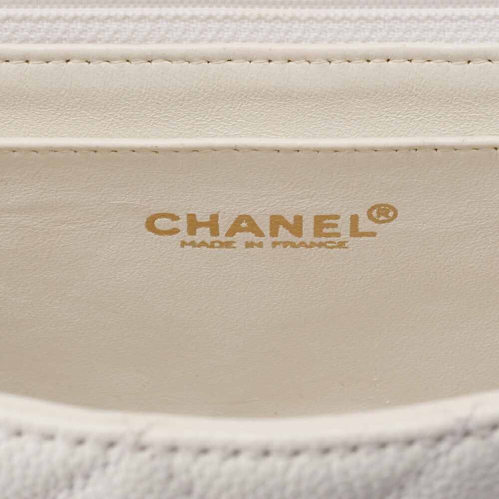 CHANEL Wood Chain Shoulder Bag Caviar Skin Wood Pattern Single White Gold-Tone Hardware, Pre-Owned