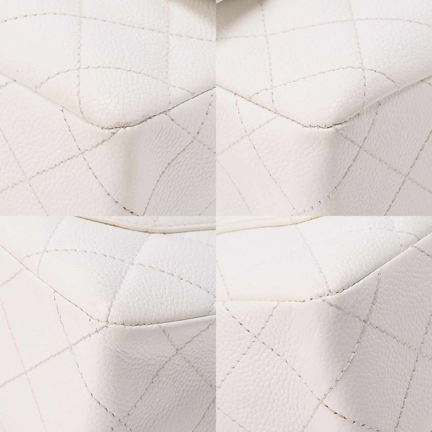 CHANEL Wood Chain Shoulder Bag Caviar Skin Wood Pattern Single White Gold-Tone Hardware, Pre-Owned