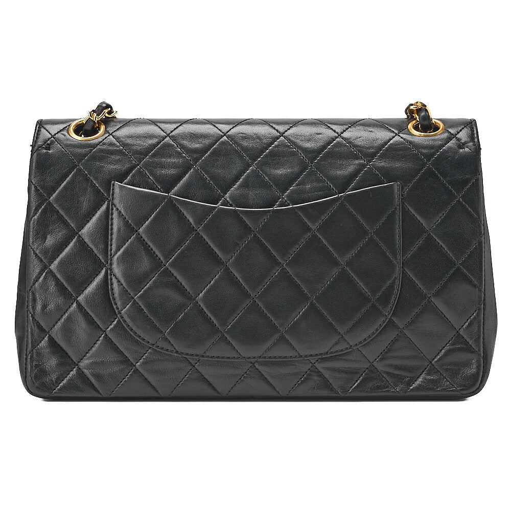 CHANEL Lambskin Matelasse Straight Flap Tang Lock Double Flap Chain Shoulder Bag Black Gold-Tone Hardware, Pre-Owned