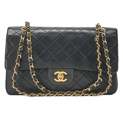 CHANEL Lambskin Matelasse 25cm Double Flap Chain Shoulder Black Gold-Tone Hardware, Pre-Owned