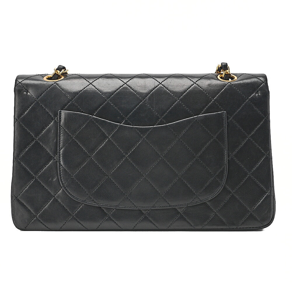 CHANEL Lambskin Matelasse 25cm Double Flap Chain Shoulder Black Gold-Tone Hardware, Pre-Owned