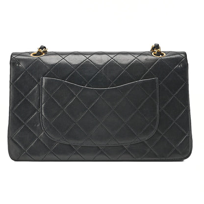 CHANEL Lambskin Matelasse 25cm Double Flap Chain Shoulder Black Gold-Tone Hardware, Pre-Owned