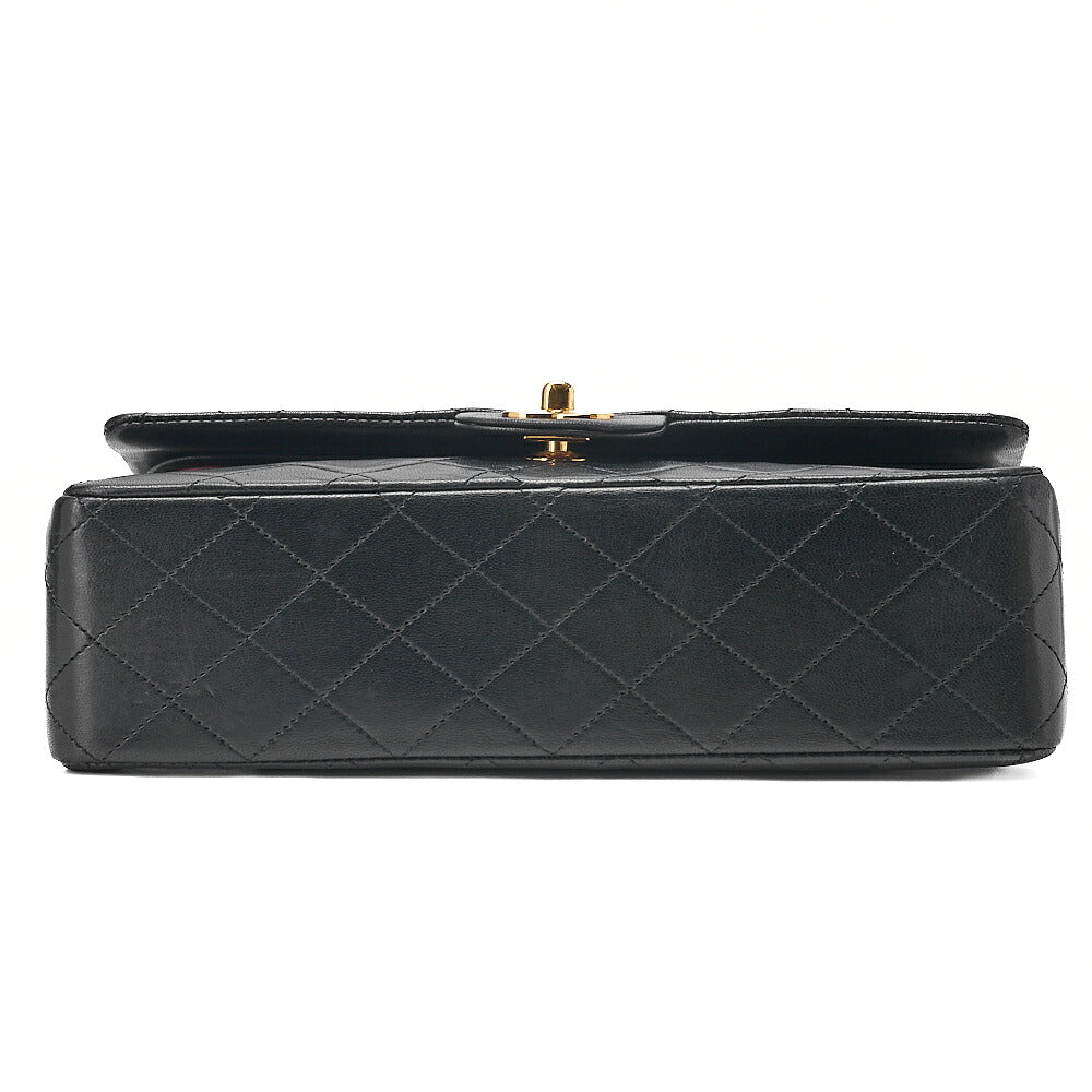 CHANEL Lambskin Matelasse 25cm Double Flap Chain Shoulder Black Gold-Tone Hardware, Pre-Owned