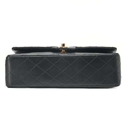 CHANEL Lambskin Matelasse 25cm Double Flap Chain Shoulder Black Gold-Tone Hardware, Pre-Owned