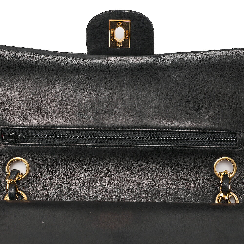 CHANEL Lambskin Matelasse 25cm Double Flap Chain Shoulder Black Gold-Tone Hardware, Pre-Owned