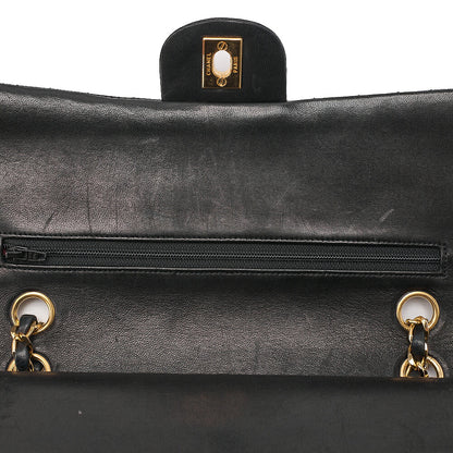 CHANEL Lambskin Matelasse 25cm Double Flap Chain Shoulder Black Gold-Tone Hardware, Pre-Owned