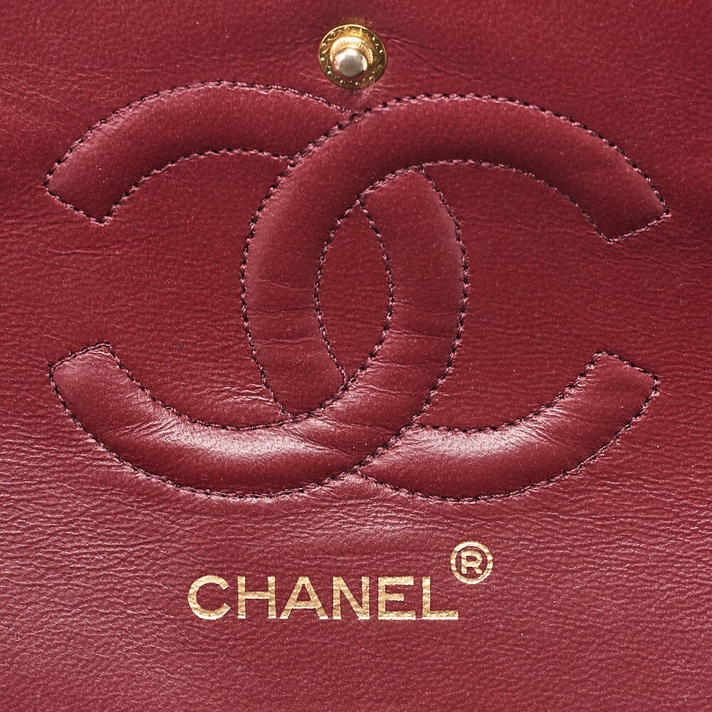 CHANEL Lambskin Matelasse 25cm Double Flap Chain Shoulder Black Gold-Tone Hardware, Pre-Owned