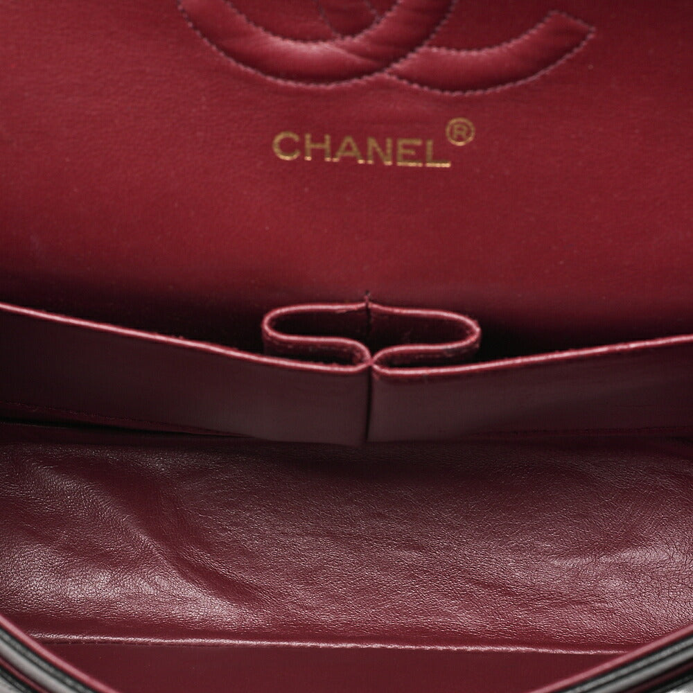 CHANEL Lambskin Matelasse 25cm Double Flap Chain Shoulder Black Gold-Tone Hardware, Pre-Owned