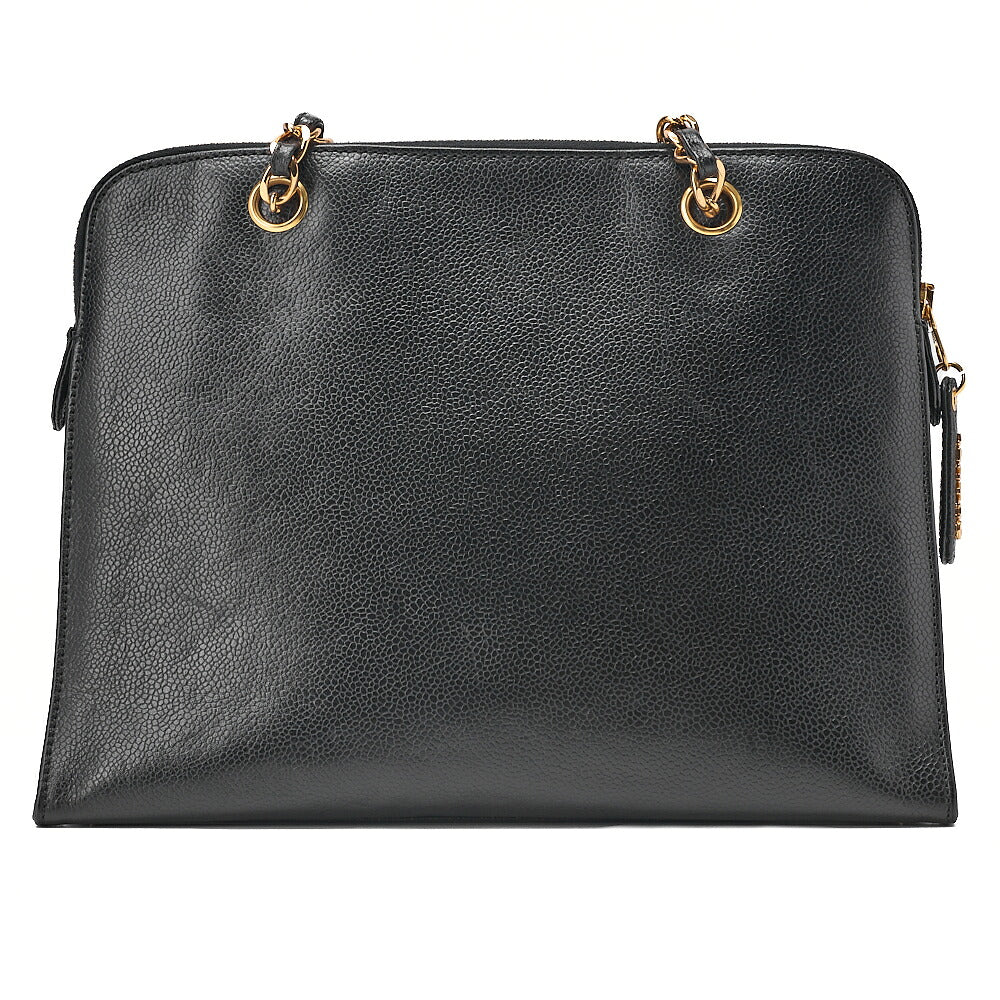 CHANEL Chanel Caviar Skin Turn Lock Outside Flap Logo Charm Double Chain Shoulder Black Gold-Tone Hardware, Pre-Owned