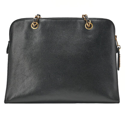 CHANEL Chanel Caviar Skin Turn Lock Outside Flap Logo Charm Double Chain Shoulder Black Gold-Tone Hardware, Pre-Owned