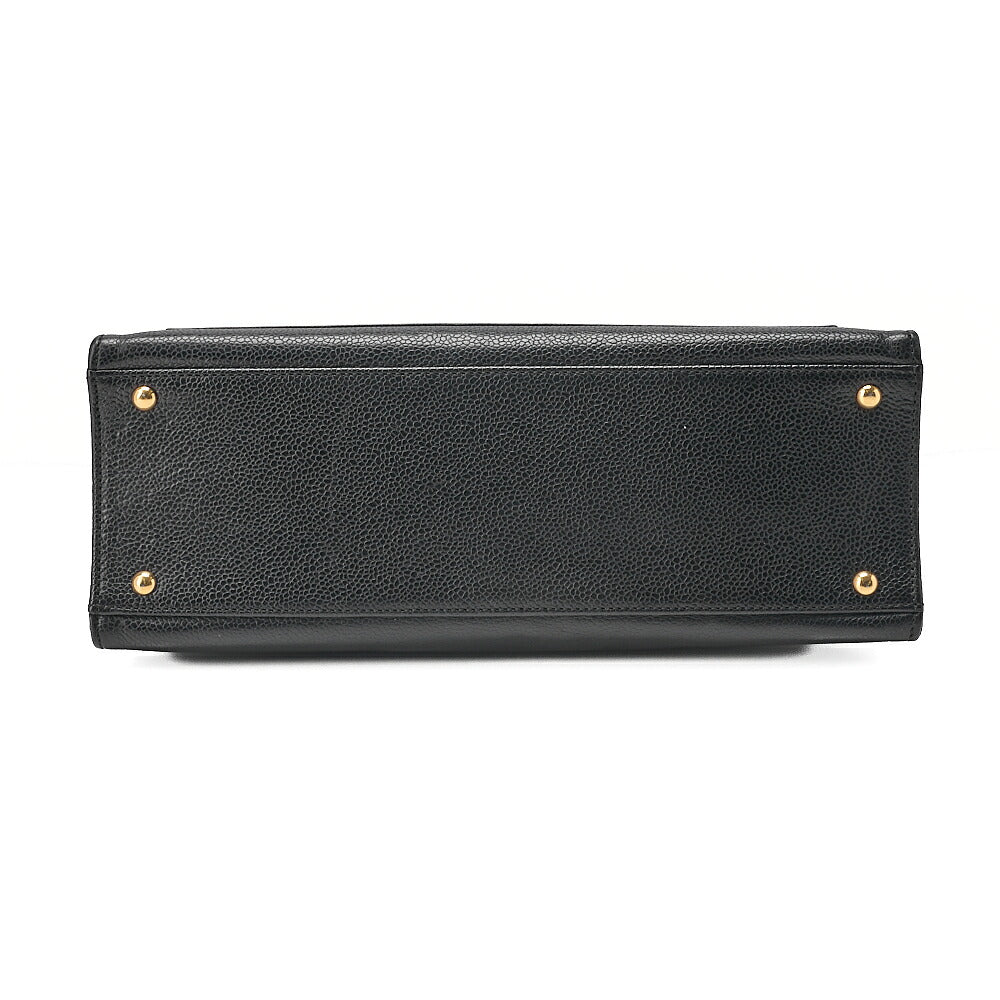 CHANEL Chanel Caviar Skin Turn Lock Outside Flap Logo Charm Double Chain Shoulder Black Gold-Tone Hardware, Pre-Owned
