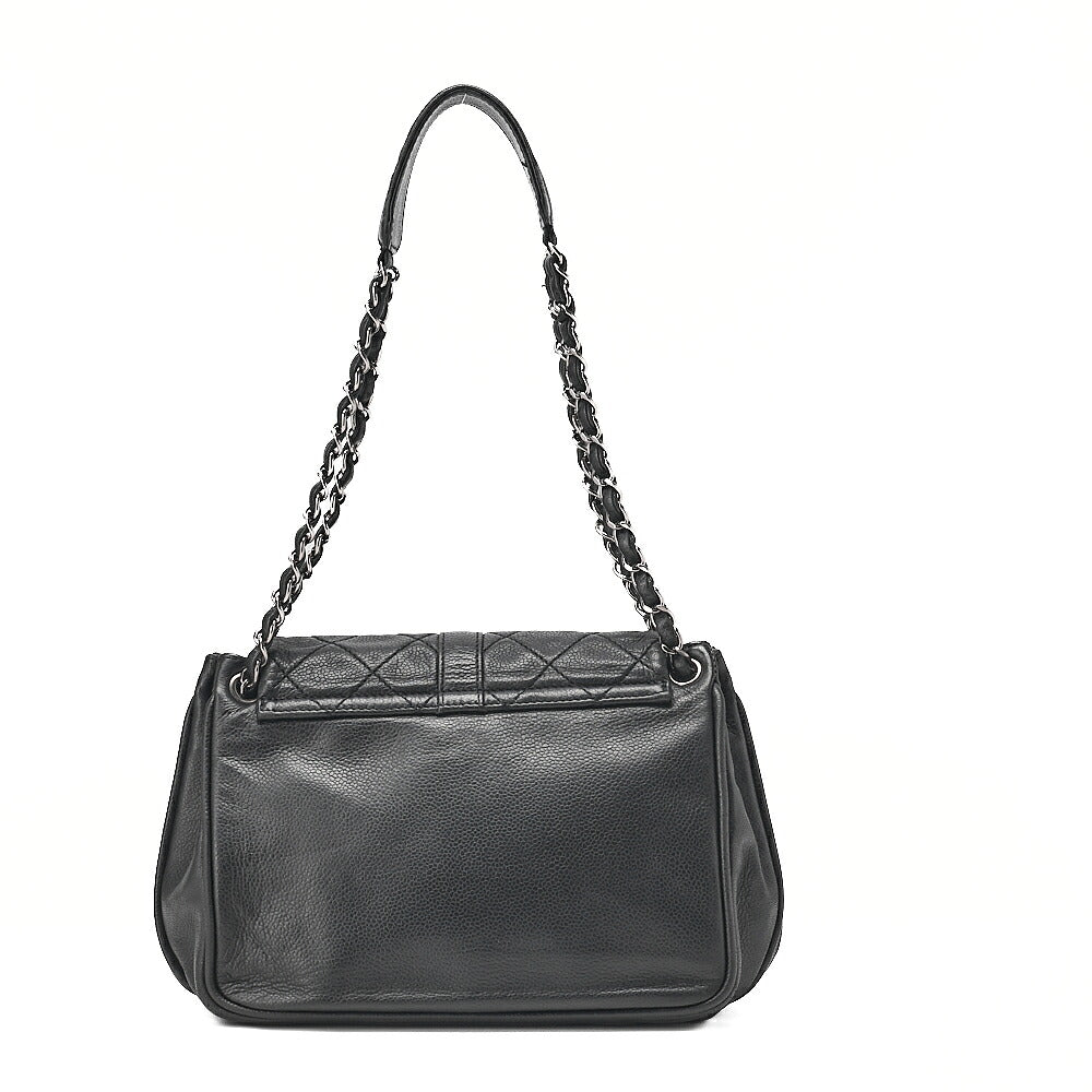 CHANEL Caviar Skin Matelasse 2.55 Lock One Shoulder Black Silver-Tone Hardware, Pre-Owned
