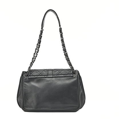 CHANEL Caviar Skin Matelasse 2.55 Lock One Shoulder Black Silver-Tone Hardware, Pre-Owned