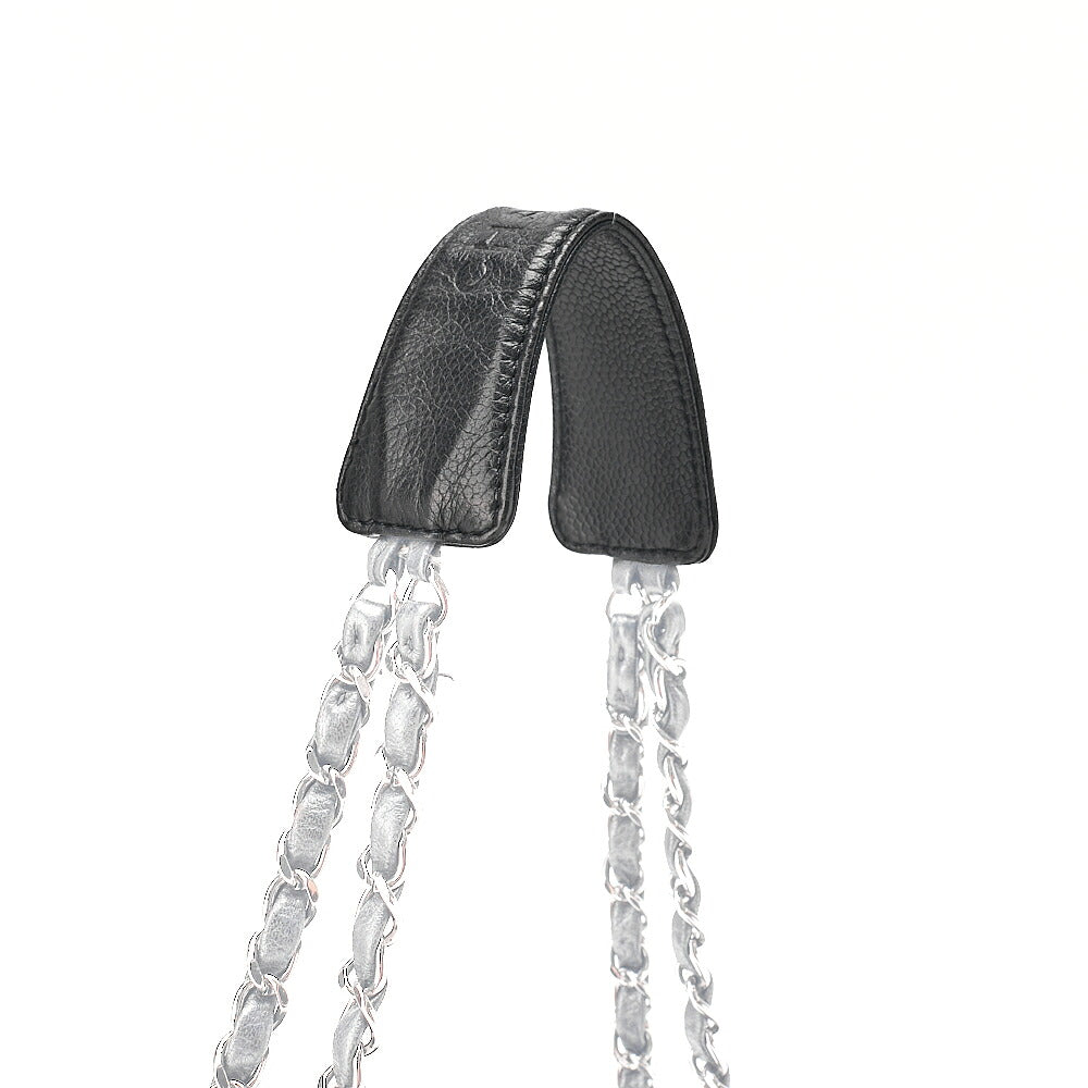 CHANEL Caviar Skin Matelasse 2.55 Lock One Shoulder Black Silver-Tone Hardware, Pre-Owned