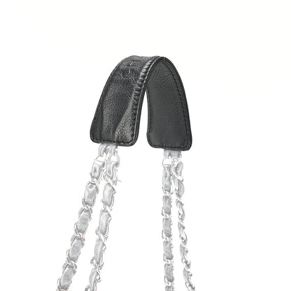 CHANEL Caviar Skin Matelasse 2.55 Lock One Shoulder Black Silver-Tone Hardware, Pre-Owned
