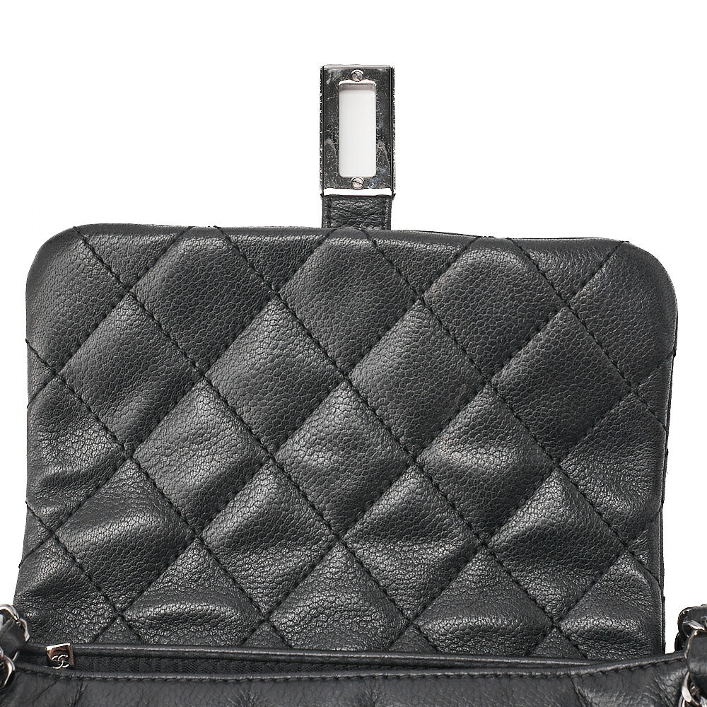 CHANEL Caviar Skin Matelasse 2.55 Lock One Shoulder Black Silver-Tone Hardware, Pre-Owned