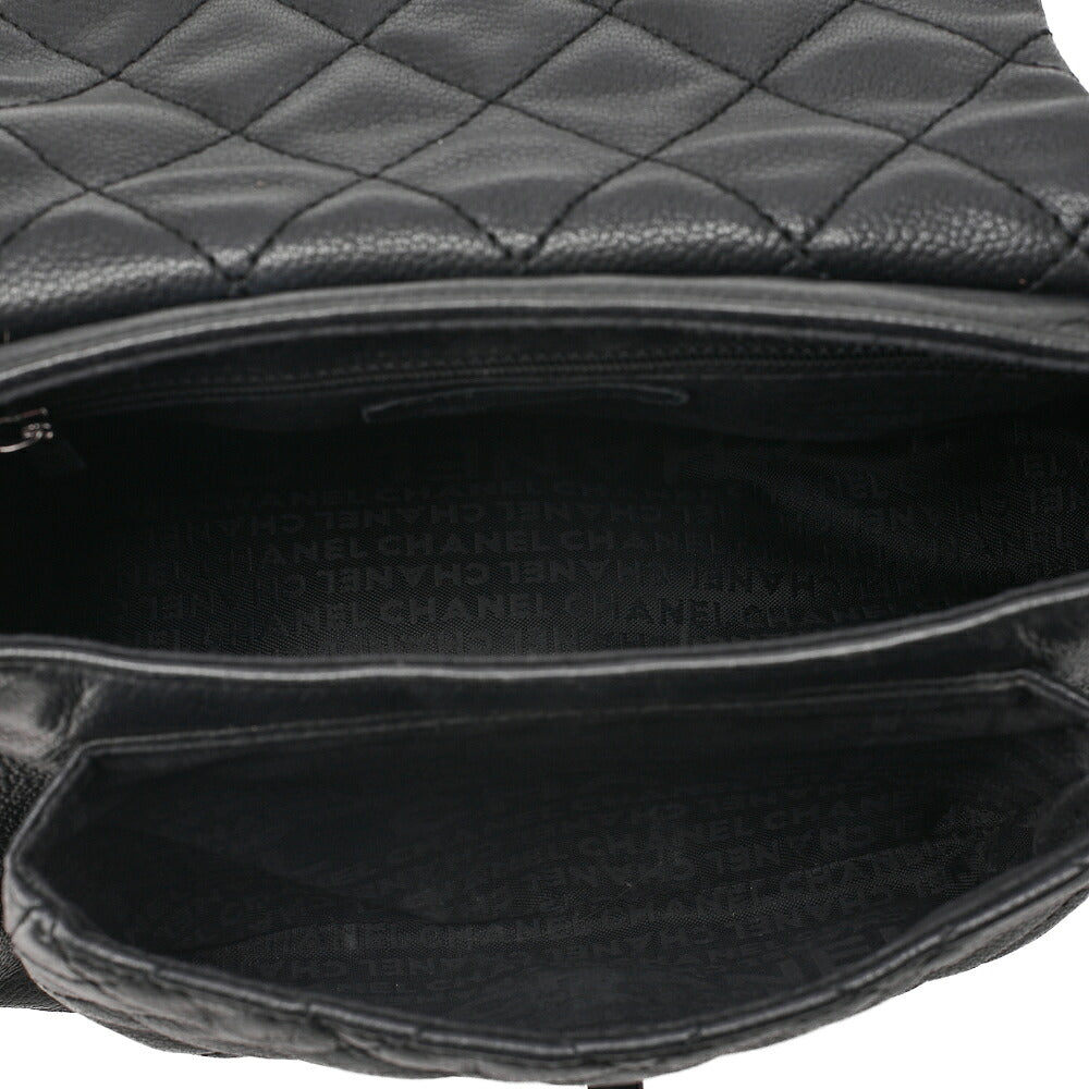CHANEL Caviar Skin Matelasse 2.55 Lock One Shoulder Black Silver-Tone Hardware, Pre-Owned