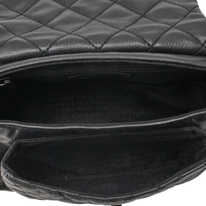 CHANEL Caviar Skin Matelasse 2.55 Lock One Shoulder Black Silver-Tone Hardware, Pre-Owned