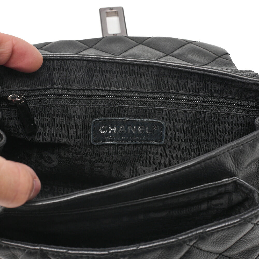 CHANEL Caviar Skin Matelasse 2.55 Lock One Shoulder Black Silver-Tone Hardware, Pre-Owned