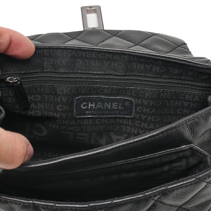 CHANEL Caviar Skin Matelasse 2.55 Lock One Shoulder Black Silver-Tone Hardware, Pre-Owned