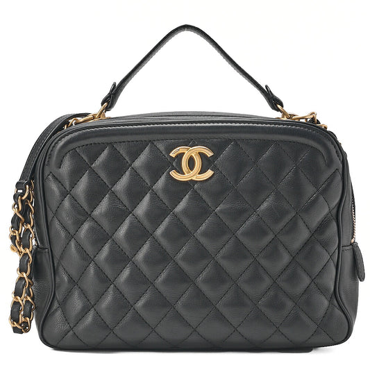 CHANEL Lambskin Matelasse 2-way Handbag Chain Shoulder Lambskin Black Gold-Tone Hardware, Pre-Owned