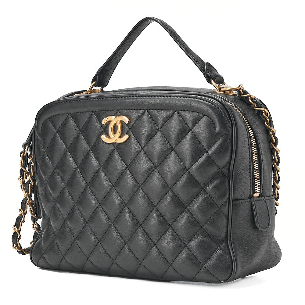 CHANEL Lambskin Matelasse 2-way Handbag Chain Shoulder Lambskin Black Gold-Tone Hardware, Pre-Owned