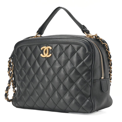 CHANEL Lambskin Matelasse 2-way Handbag Chain Shoulder Lambskin Black Gold-Tone Hardware, Pre-Owned