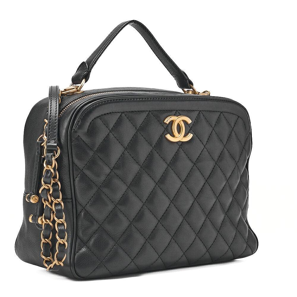 CHANEL Lambskin Matelasse 2-way Handbag Chain Shoulder Lambskin Black Gold-Tone Hardware, Pre-Owned