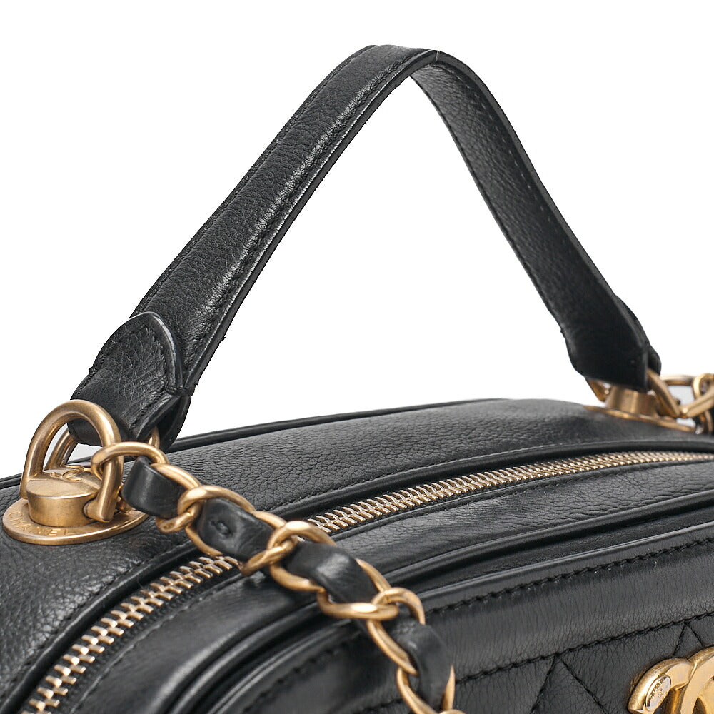 CHANEL Lambskin Matelasse 2-way Handbag Chain Shoulder Lambskin Black Gold-Tone Hardware, Pre-Owned