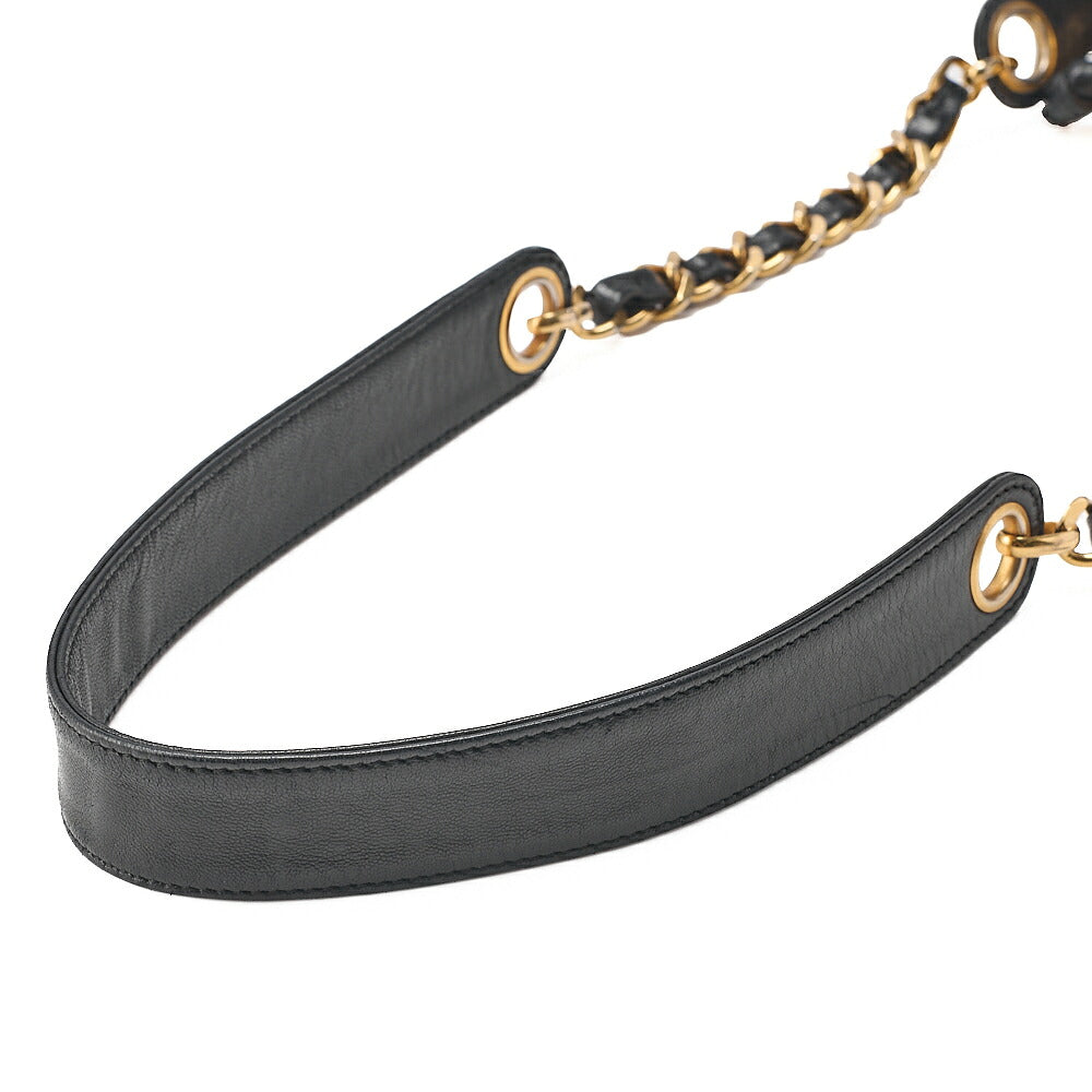 CHANEL Chain Shoulder Bag Triple Coco Lambskin Ball Charm Drawstring Black Gold-Tone Hardware, Pre-Owned