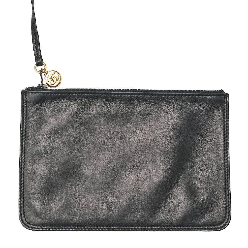 CHANEL Chain Shoulder Bag Triple Coco Lambskin Ball Charm Drawstring Black Gold-Tone Hardware, Pre-Owned
